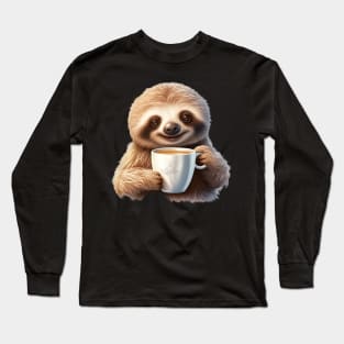 Cute Sloth with Coffee Drink Long Sleeve T-Shirt